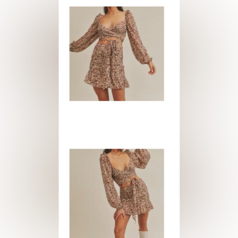 Lush clothing by two piece taupe floral set
